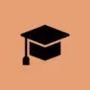 Graduation cap icon on orange background.